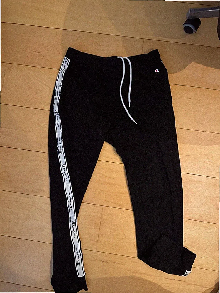 Champion Herren Jogginghose L schwarz/weiß Logo-Seitenstreifen, Bindebund