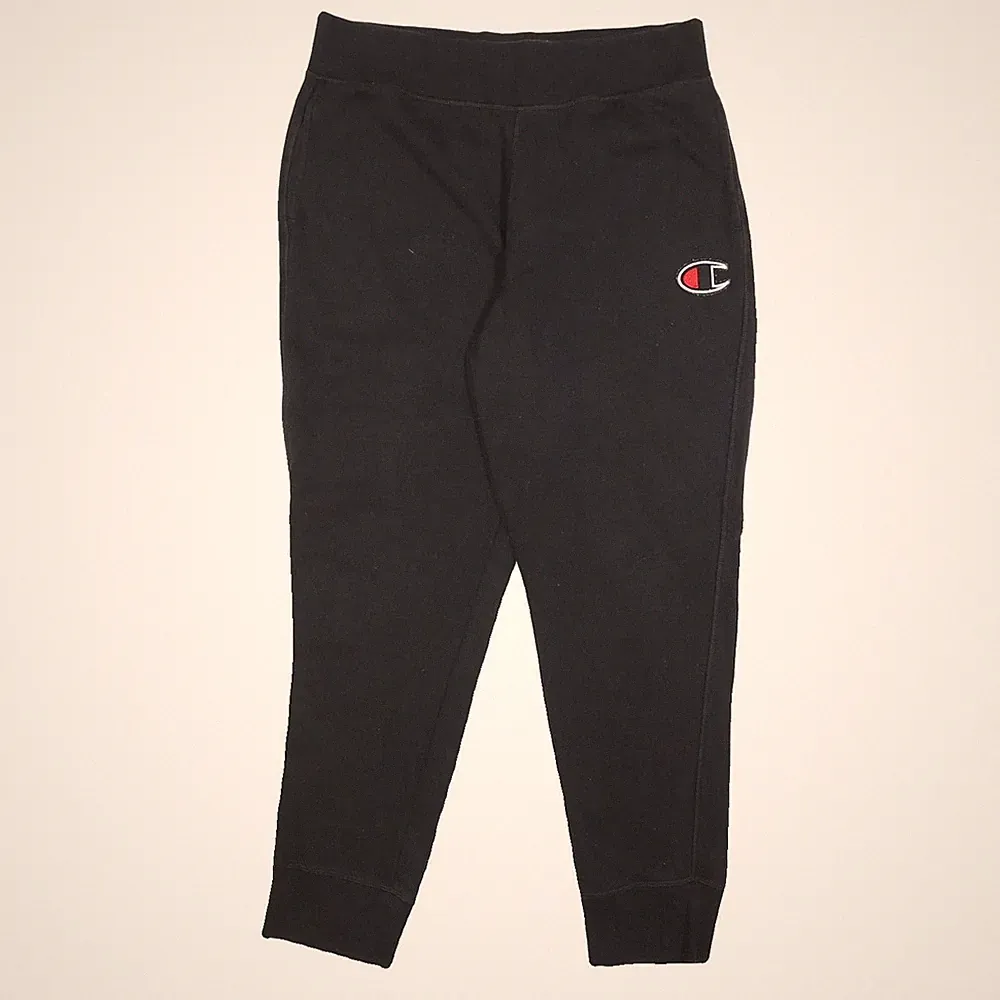 CHAMPION Herren Jogginghose Schwarz Slim Tapered Cotton Blend W32 L28 Freizeit