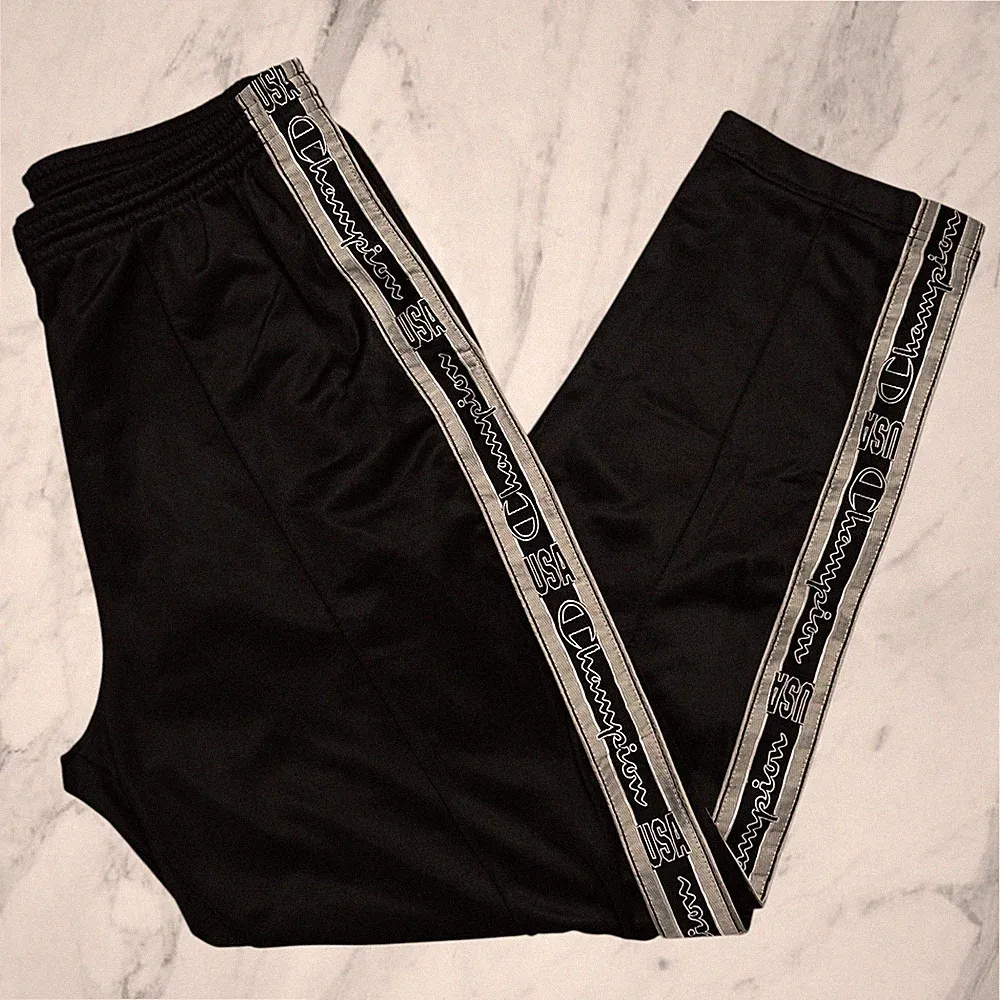 Champion Vintage 90er Jahre Jogginghose herren Black Silber Streifen Seite Gr L