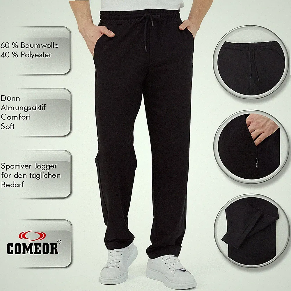 COMEOR Herren Jogginghose Baumwolle - Lange Sporthose Schwarz L - Trainingshose