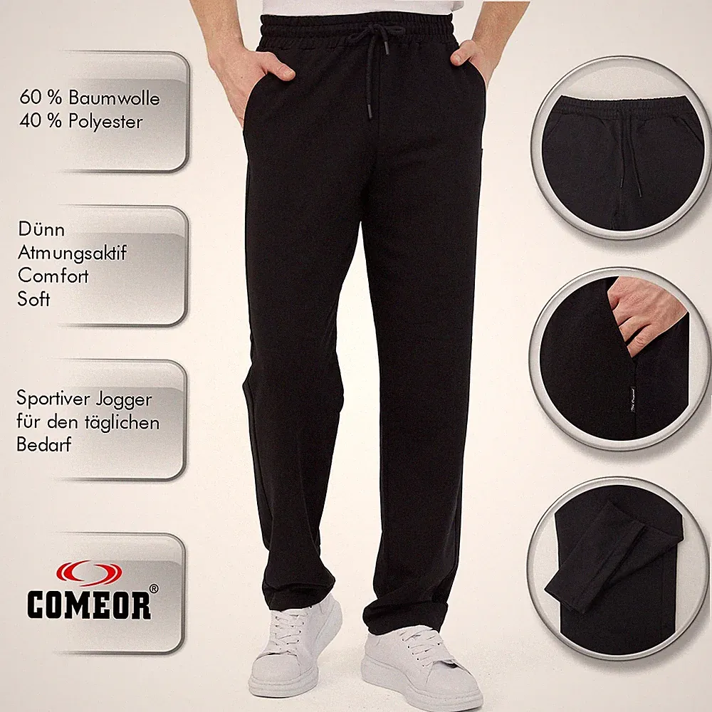COMEOR Herren Jogginghose Baumwolle Schwarz 4XL - Lange Sport Sweathose Jogger
