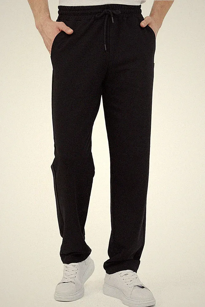 COMEOR Herren Jogginghose Baumwolle Schwarz M - Lange Sport Sweathose Jogger