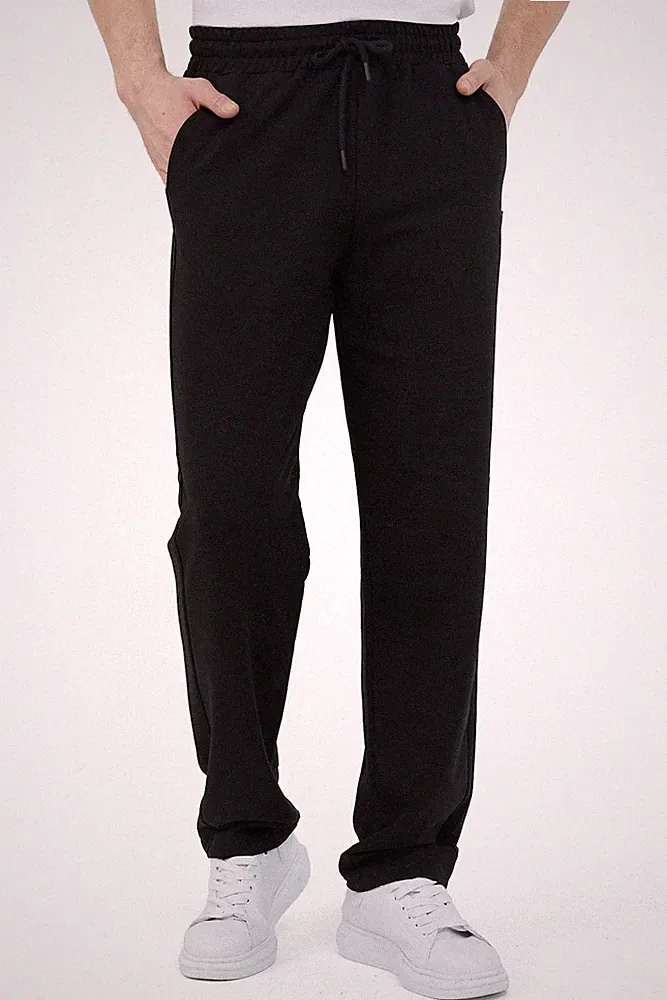 COMEOR Herren Jogginghose Baumwolle Schwarz M - Lange Sport Sweathose Jogger