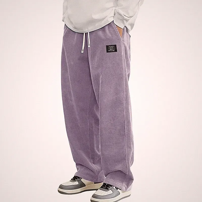 Cord Hose Herren Lang Kordelzug Freizeithose Baggy Hosen Weites Bein Jogginghose