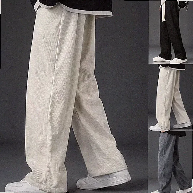 Cord Jogginghose Herren Gummibund Gerades Bein Loose Fit Solide Hose