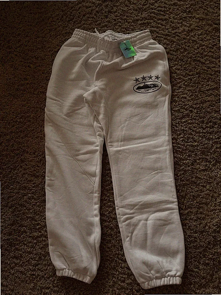 Corteiz Herren Jogginghose Weiß Gr. L Normalgröße 73 cm Logo Kordelzug