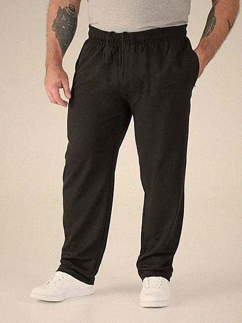 D555 große schwarze leichte Fleece-Jogginghose offener Saum für Herren 1XL-8XL (KS1420B-K