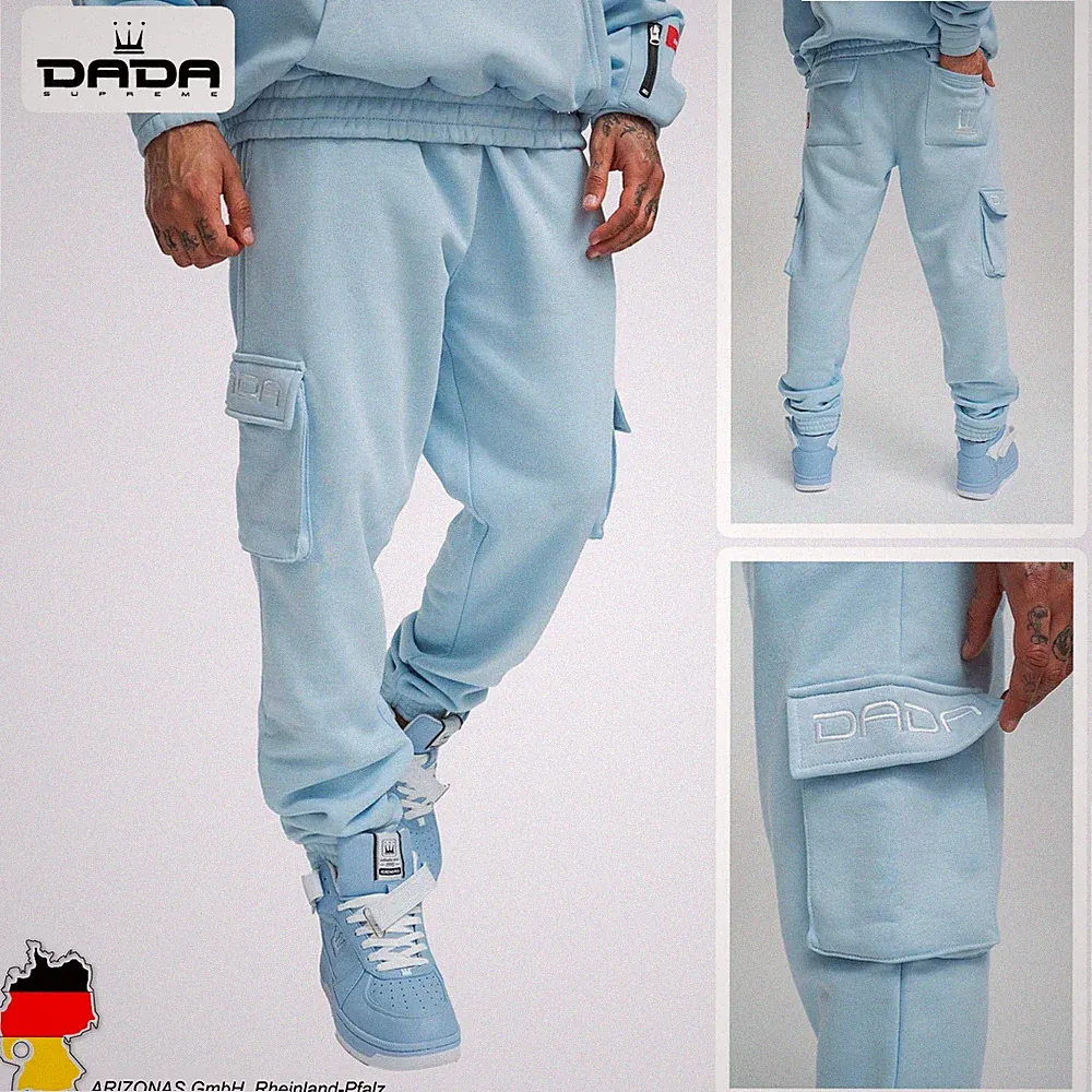 DADA Herren Baggy-Jogginghose Streetwear Cargo Kordelzug Krone Stickerei