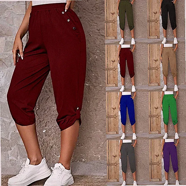Damen 3/4 Sporthosen Capri Hosen Bermuda Shorts Stretch Kurze Hose Jogginghosen