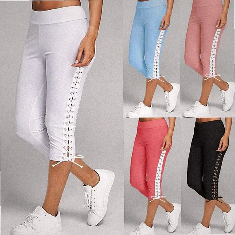 Damen 3/4Leggins Capri-Leggings Sommer kurz Sporthose Jogginghose Yoga Fitness M