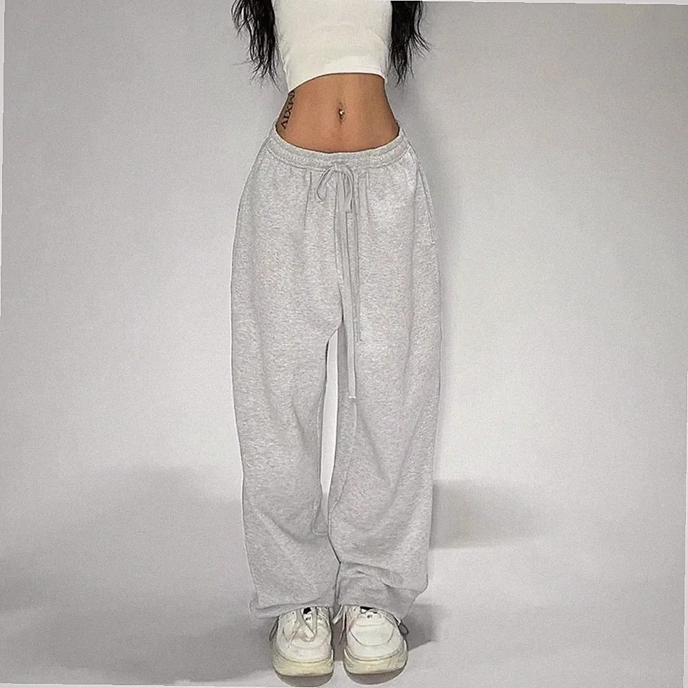 Damen Baggy Wide Leg Jogginghose - Grau Jogginghose für Sommer Kleidung