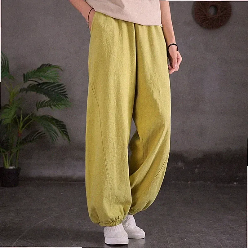 Damen Baumwolle Leinen Hose Weites Bein Jogginghose Training Jogger Lockere Hose