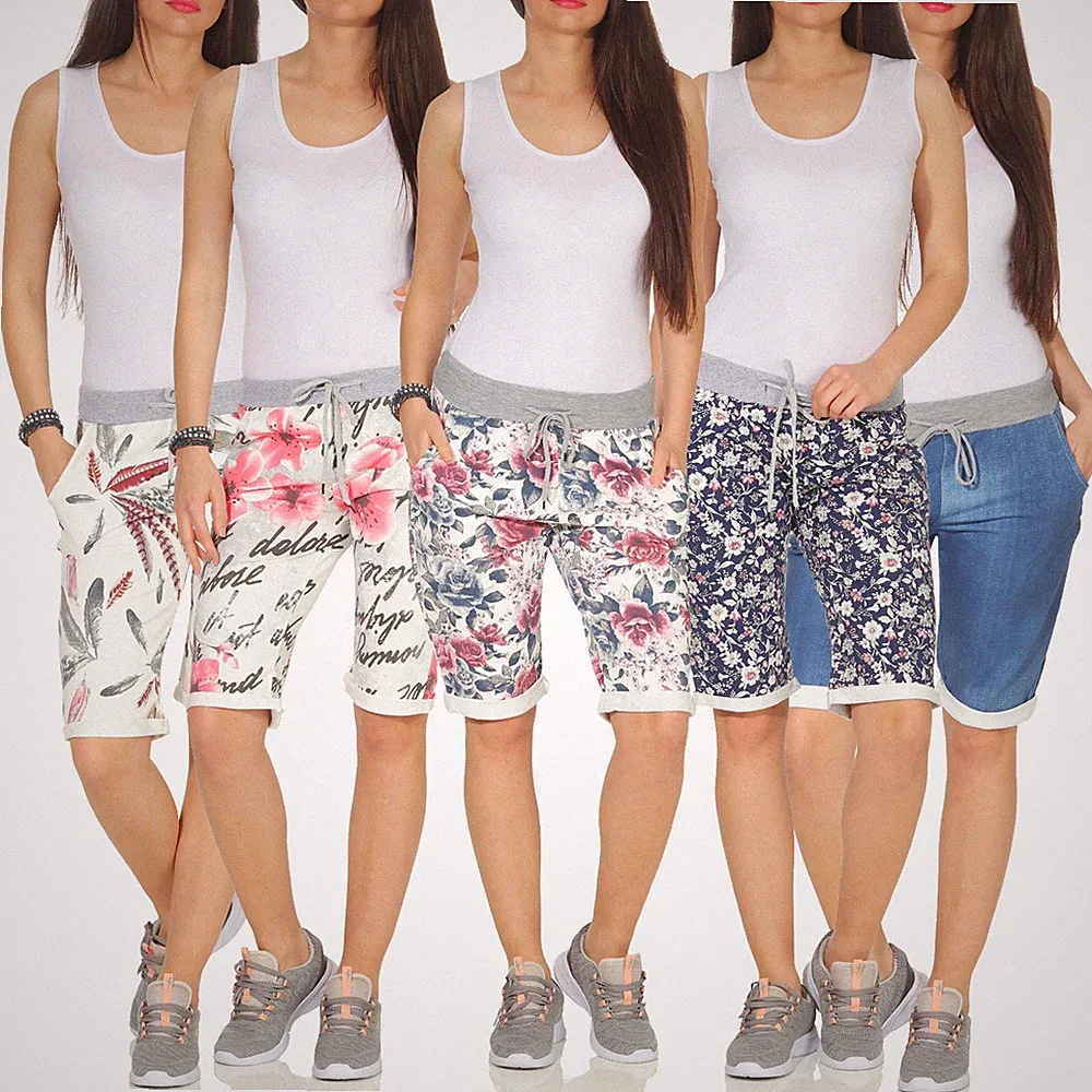 Damen Bermuda kurze Hose Sweat Pants Capri Shorts Jogginghose Chino Stoffhose 98