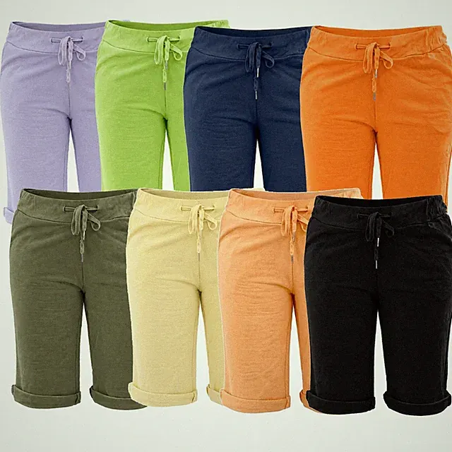 Damen Bermuda Shorts Hose Capri kurze Chino Sommer Stoffhose Fitness Jogging