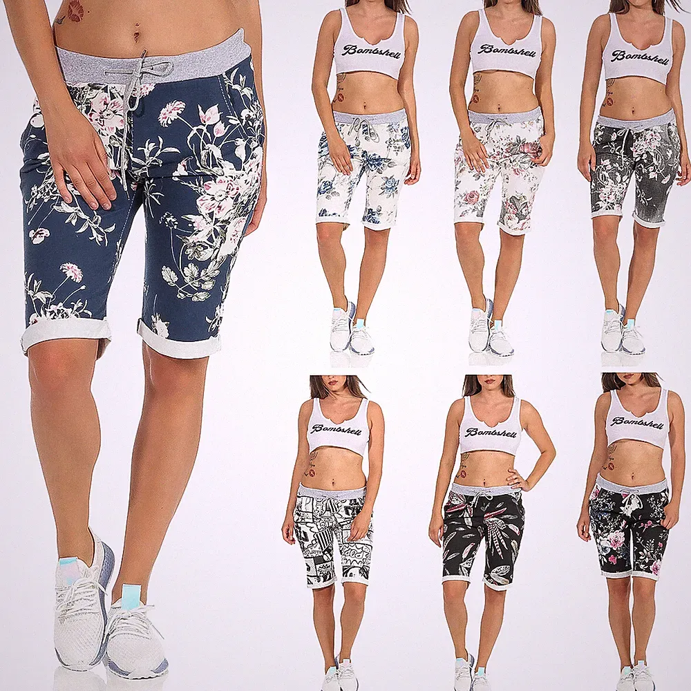 Damen Bermuda Shorts Hose Capri kurze Chino Sommer Stoffhose Fitness Jogging 30
