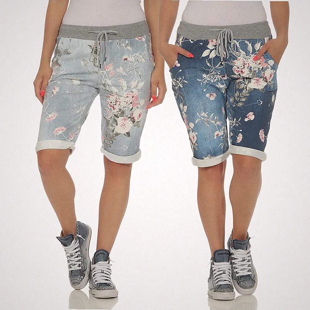 Damen Bermuda Shorts Hose Capri kurze Chino Sommer Stoffhose Fitness Jogging 9