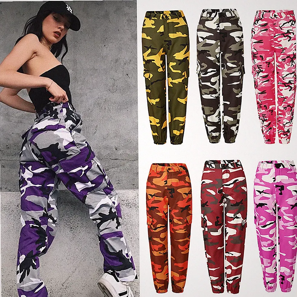 Damen Camouflage Cargo Hose Sport Jogger Casual Jogginghose Cargo Army Stoffhose