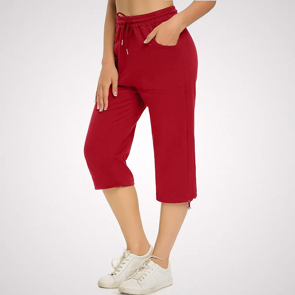 Damen Caprihose Sporthose Jogginghose Baumwolle Freizeit Yoga Fitness Haushalt