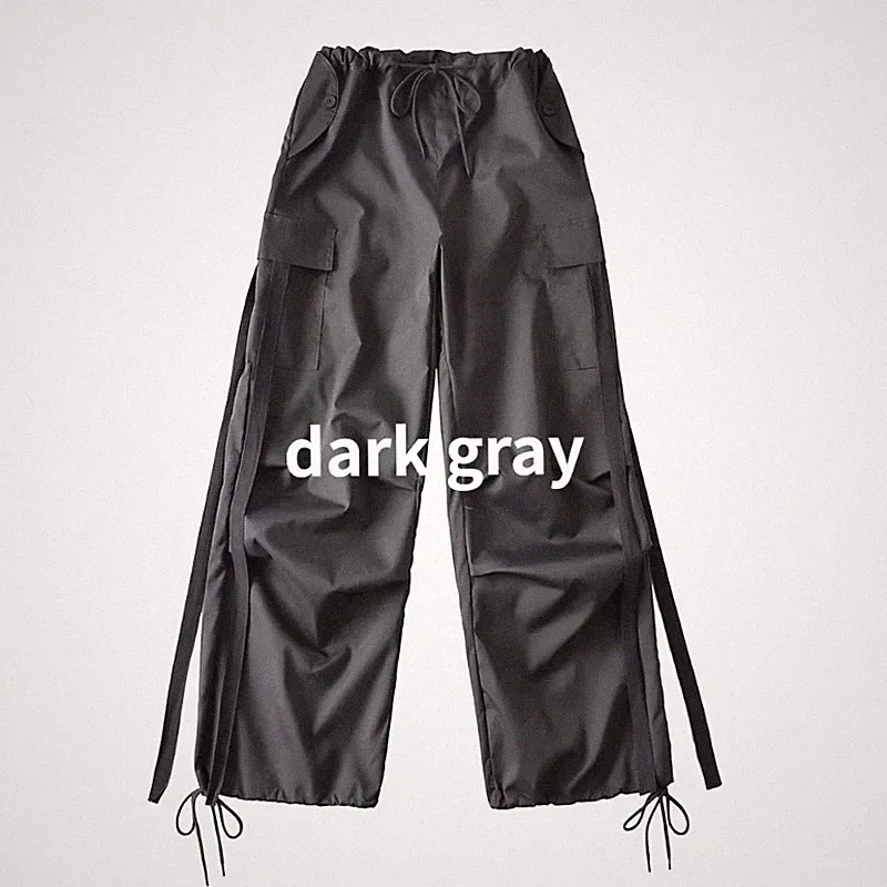 Damen Cargo Kordelzug Hose Solid Niedrige Taille Weites Bein Jogginghose Tanz