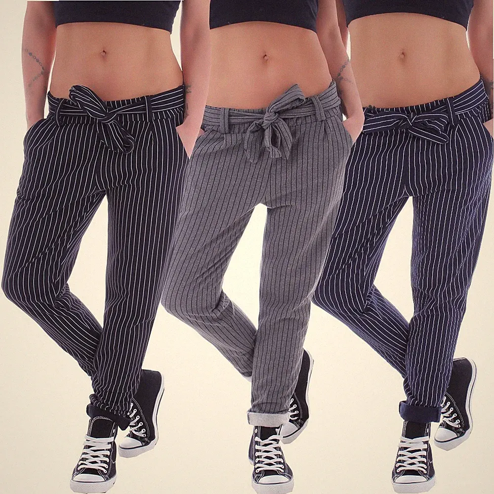 Damen Chino Hose Sporthose Hüfthose Jogpants Boyfriend Streifen Jogginghose D107