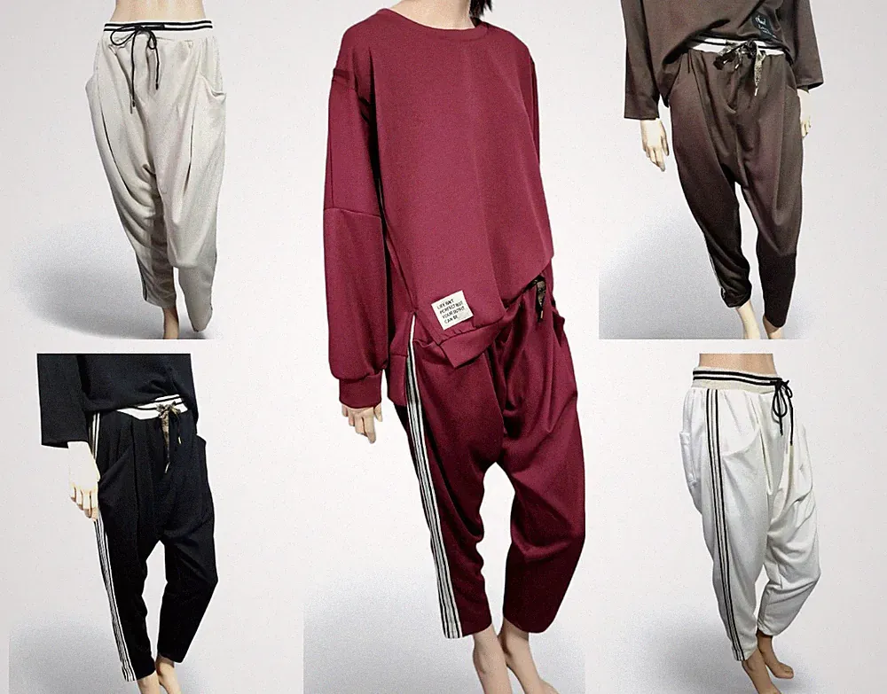 Damen Cozy Baggy etwas tieferer Schnitt Seitenstreifen rundum Gummizug Gr. 38-42