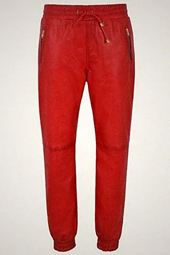 Damen & Damen Leder Hose Rot Sweat Trainingshose Slim Fit Jogginghose