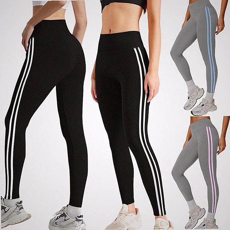 Damen Fitness Sport Leggings Mit Streifen Yoga Trainingshose Jogginghose Casual