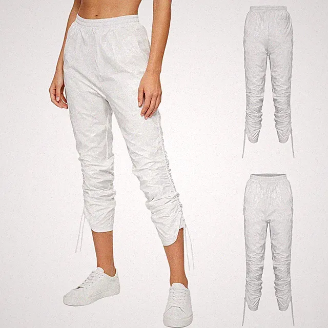 Damen glänzend wasserdichte Hose Jogging Capri-Hosen mit Kordelzug Für Fitness