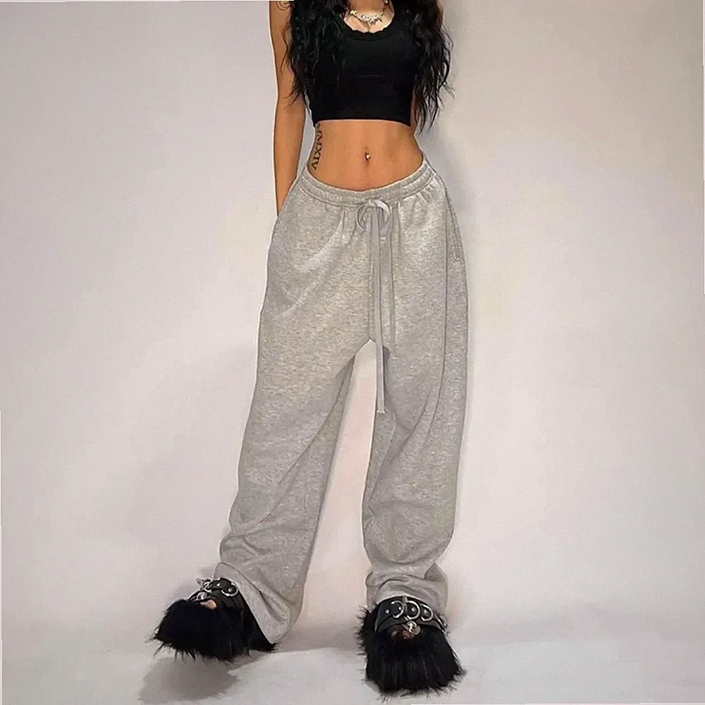 Damen Grau Baggy Jogginghose Weites Jogger Freizeit Hose Style