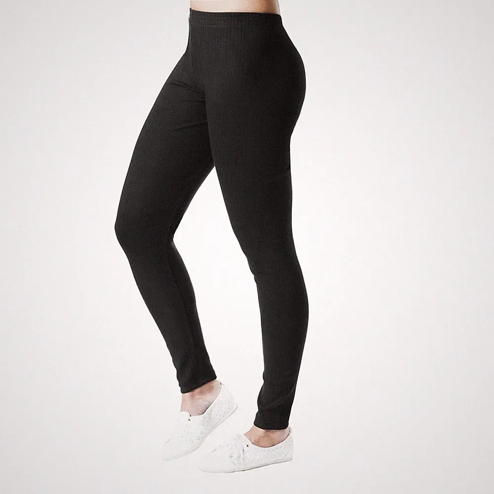 Damen Herren Ripp Leggins Leggings Thermohose Ski Schwarz Baumwolle M L XL XXL