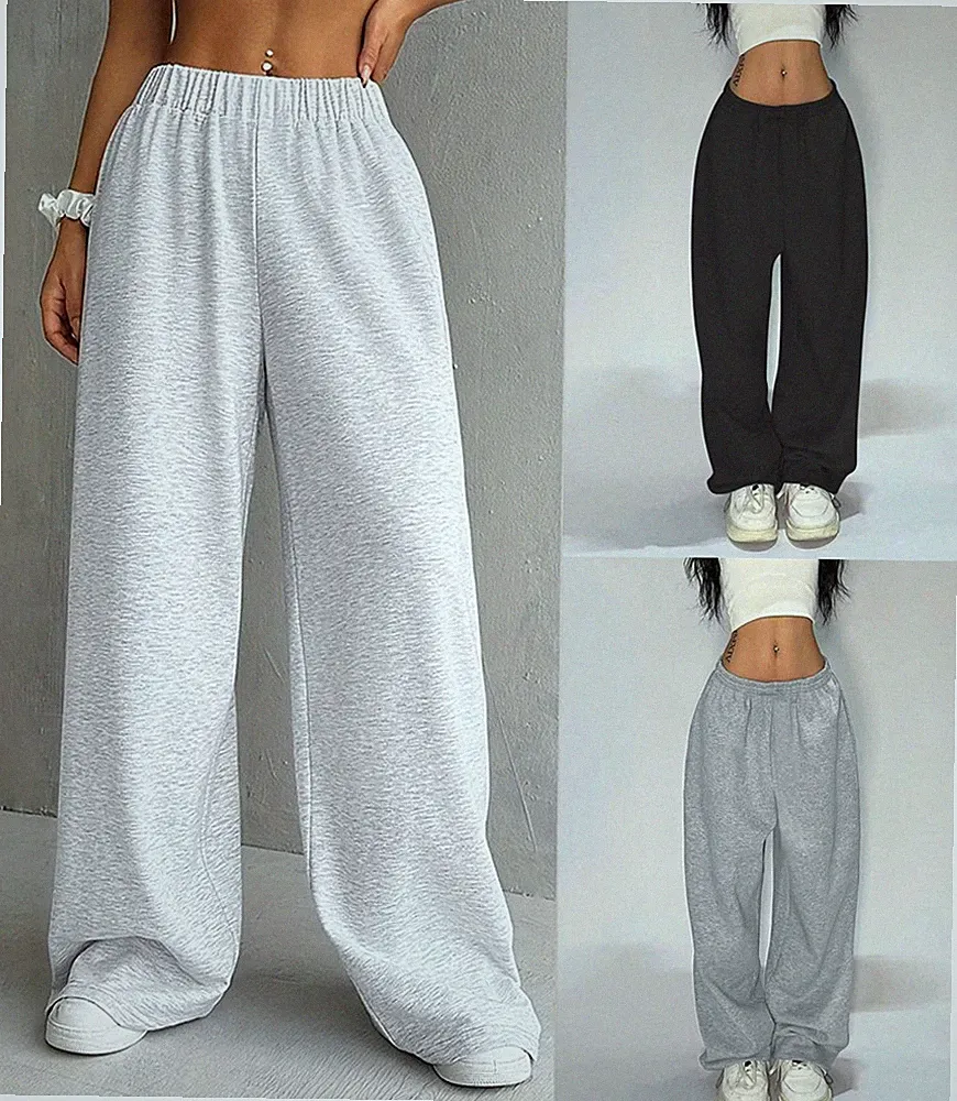 Damen Hoher Taille Weites Bein Freizeithose Jogginghose Baggy Hosen Sweatpants