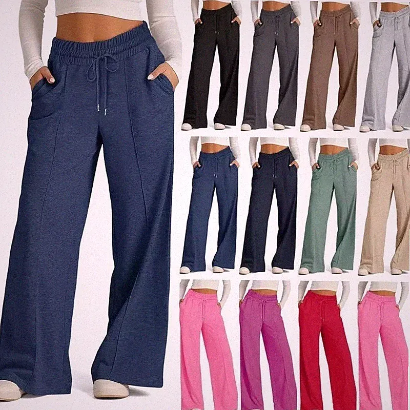 Damen Hoher Taille Weites Bein Freizeithose Sweatpants Jogginghose Baggy Hosen M