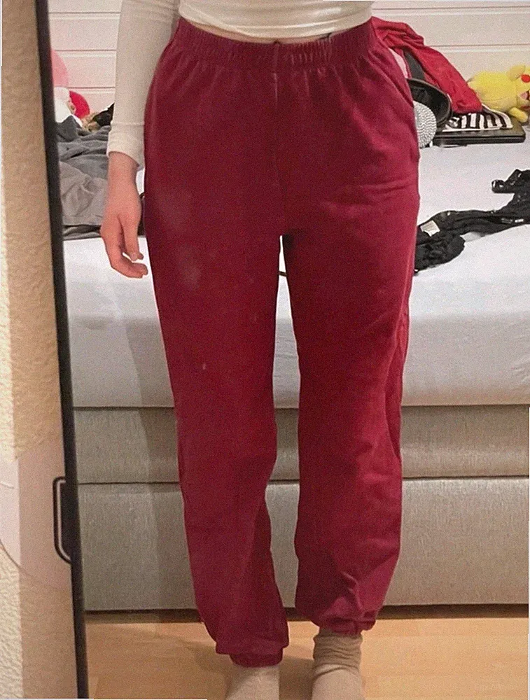 Damen Hose Freizeit Gummiband Stretch Sport Baggy Ballonhose Bordeaux Rot Gr. S