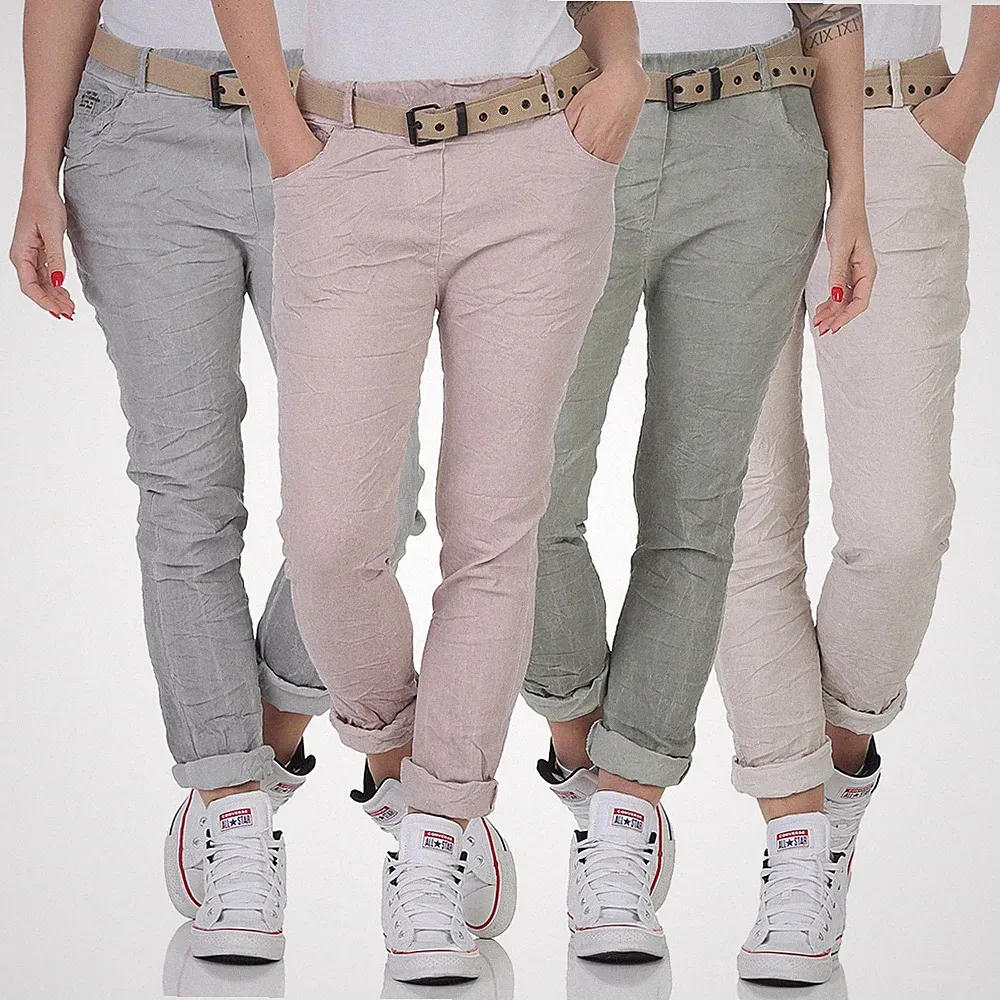 Damen Hose Jogginghose Freizeit Jogpants Boyfriend Gürtel Chino Baggy Cargo