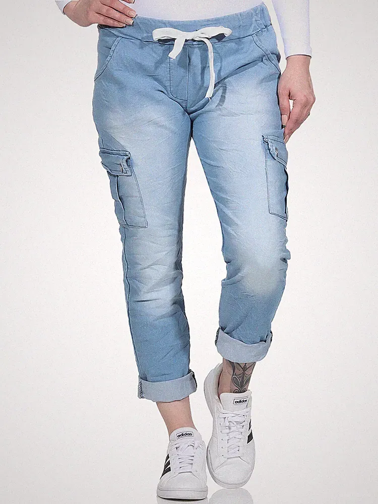 Damen Jeans Jogging Jogginghose Jogger Boyfriend Freizeithose Denim Pants Sport