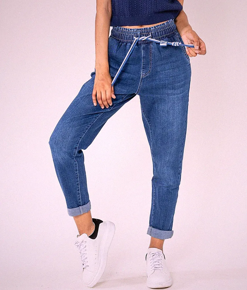 Damen Jeans Jogginghose Jogger Freizeithose mit elastischem Bund P500-11