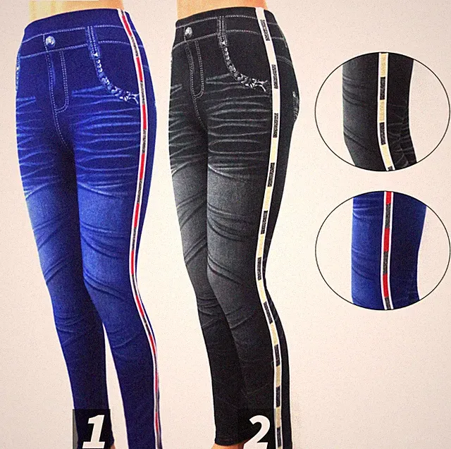 Damen Jeggins Leggings Übergang Leggings Jeansoptik Motiv Gr. 164, XS, S, M, L