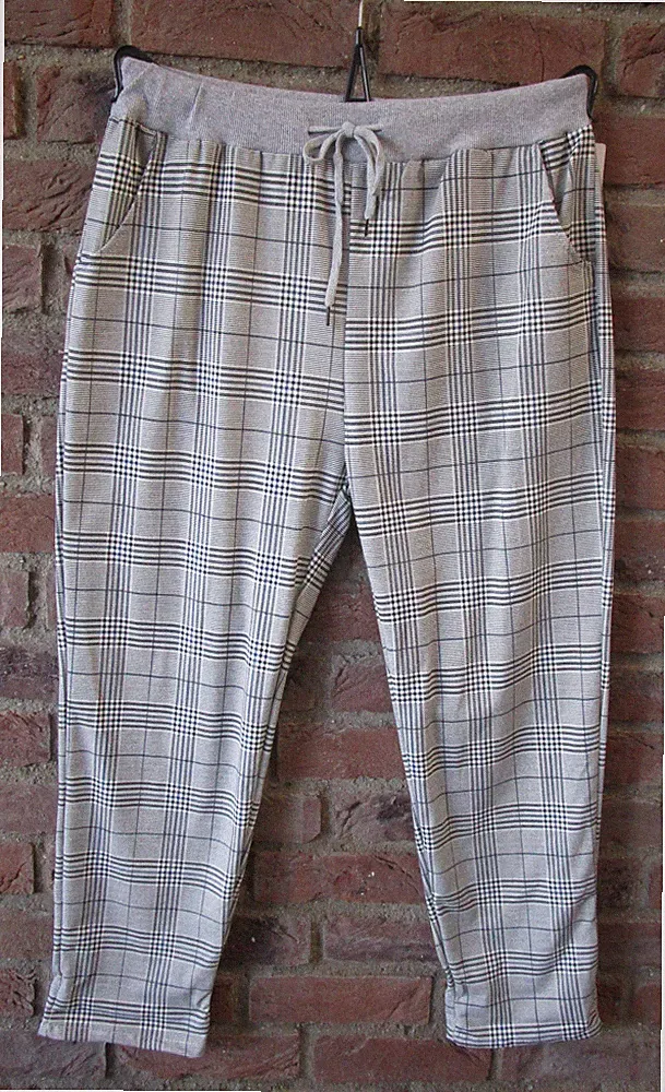 Damen Jogging Sweat Hose Jogpants Freizeit Kariert Grau-Schwarz 46-50