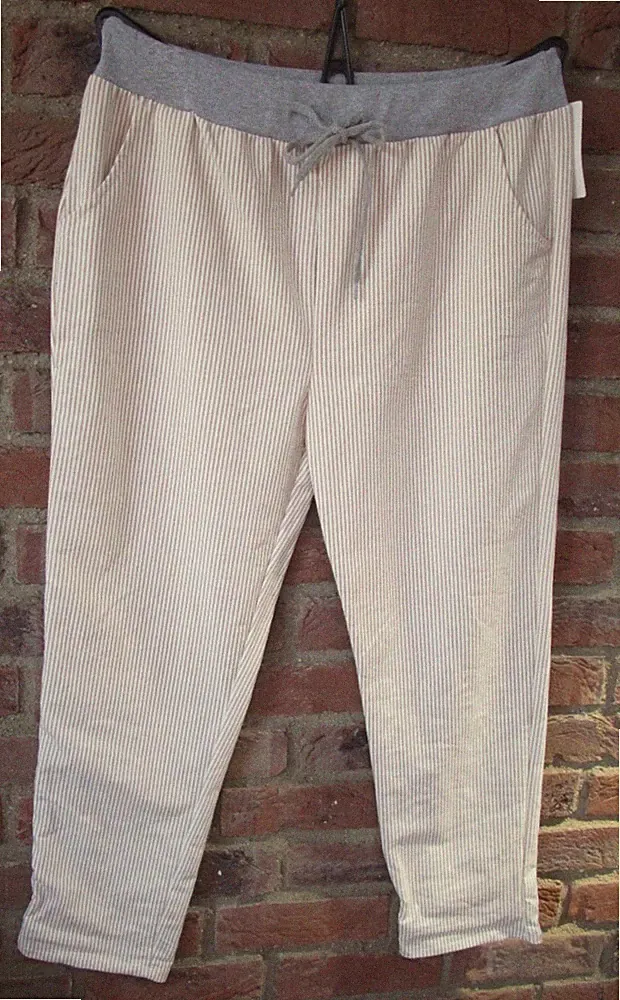 Damen Jogging Sweat Hose Jogpants Nadelstreifen Freizeit Beige Weiß-Grau 46-50