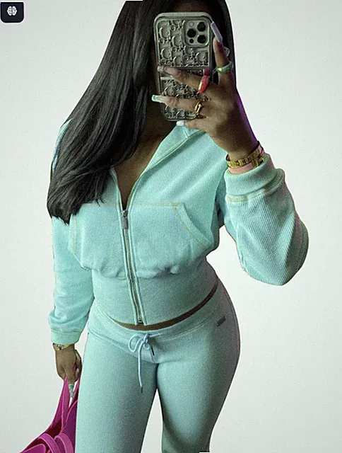 Damen Jogginganzug 2-Teiler Strech Freizeitanzug Hoodie + Hose Weites Bein