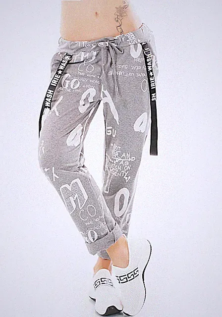 Damen Jogginghose aus Baumwolle, Buchstaben und Schnallen 2237 Nuovo
