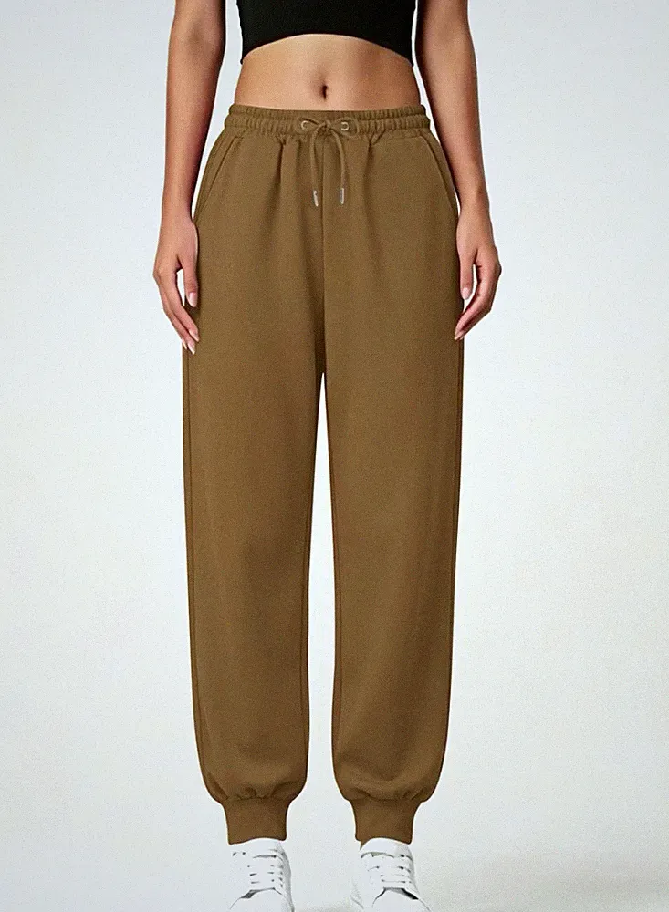 Damen Jogginghose Braun Einheitsgröße Jogger elastischer Bund Kordelzug uni