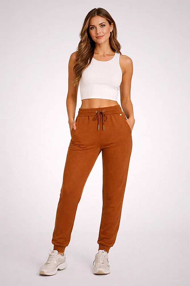 Damen Jogginghose Braun Orange Sweatpants Größe S Bündchen Kordelzug