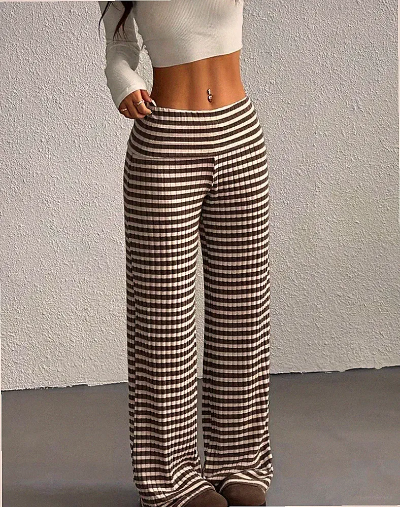 Damen Jogginghose Braun Weiß S M L XL XXLgestreift weites Bein NEU OVP