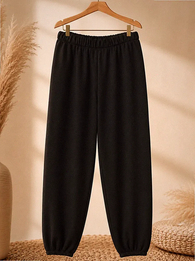Damen Jogginghose Butterstoff Schwarz Curvy 44-56 Viskose Gummibund