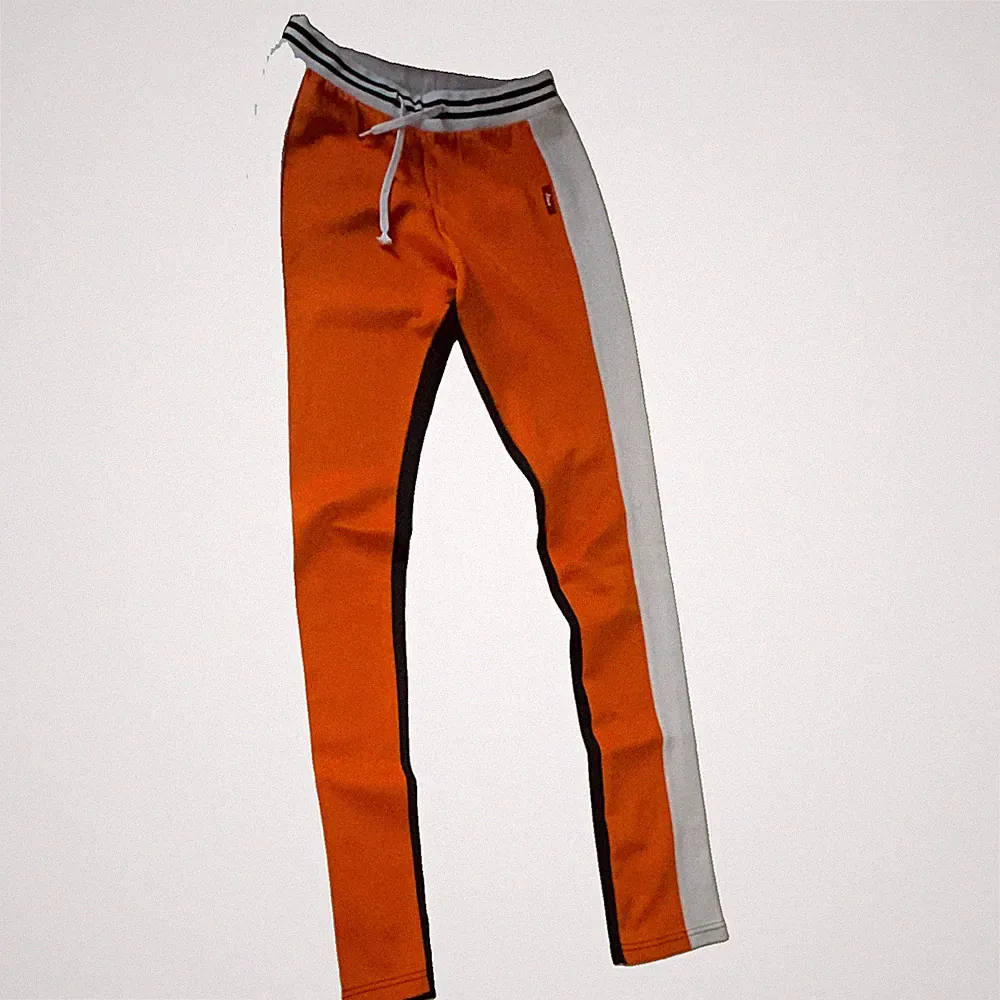Damen Jogginghose Colorblock Orange/Schwarz/Weiß Gr. S mit Zugband & Taschen