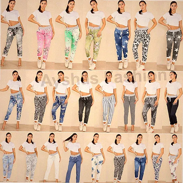 Damen Jogginghose Italienische Hose Blumenmuster Freizeit Jogging Hose Damenhose