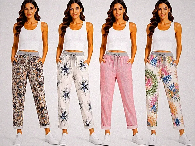 Damen Jogginghose Jogging Hose Italienisch Blumenmuster Hose Pants Tasche Freizeit