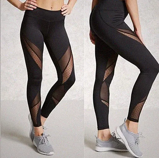 Damen Jogginghose Leggings Mesh Push Up Yoga Hose Fitness Leggins Schwarz Gym