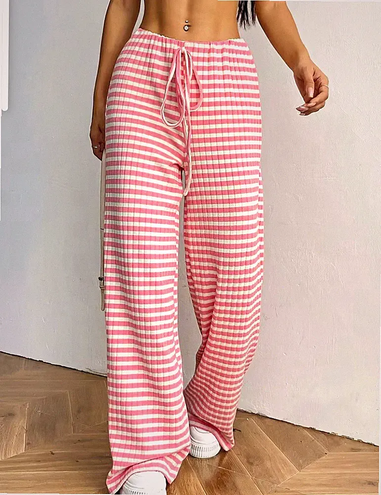 Damen Jogginghose Rosa/Weiß S M L XL XXL gestreift weit Zugband